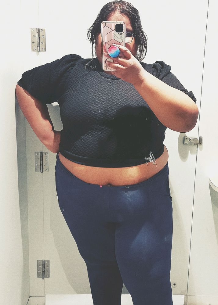 Plus Size Black Crop Top With Puffy Sleeves