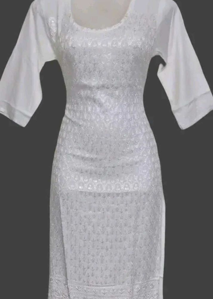 White Embroidered Kurti Dress