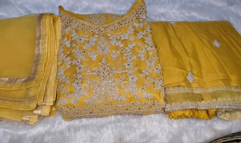 Beautiful Yellow Anarkali FrockWith Plazzo Dupatta