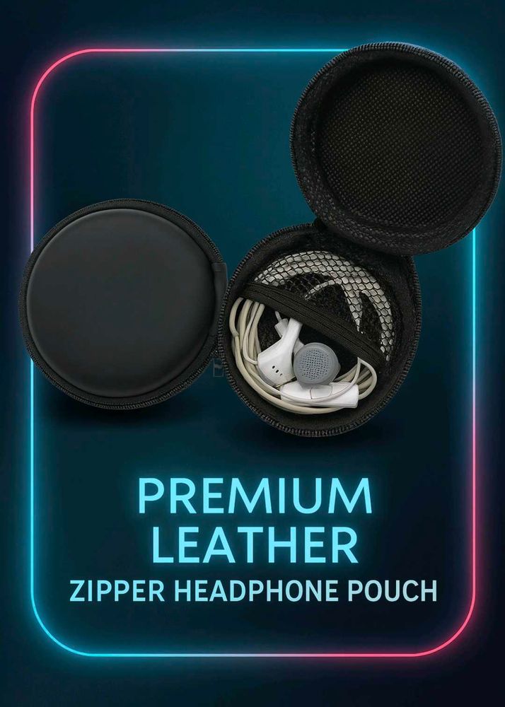 Headphone Leather Zipper Pouch