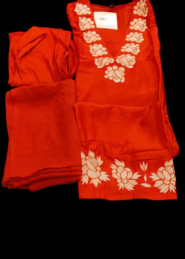 Elegant rust orange Embroidered Kurta Set