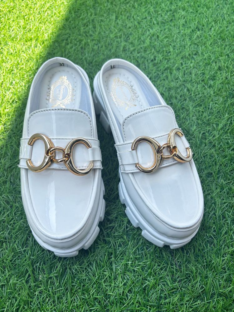White Patent Leather Platform Mules