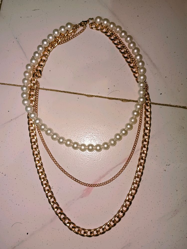Layered Chain And Pearl Necklace