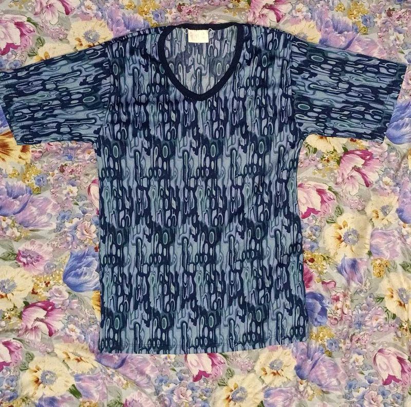 Patterned Unisex Blue T-Shirt