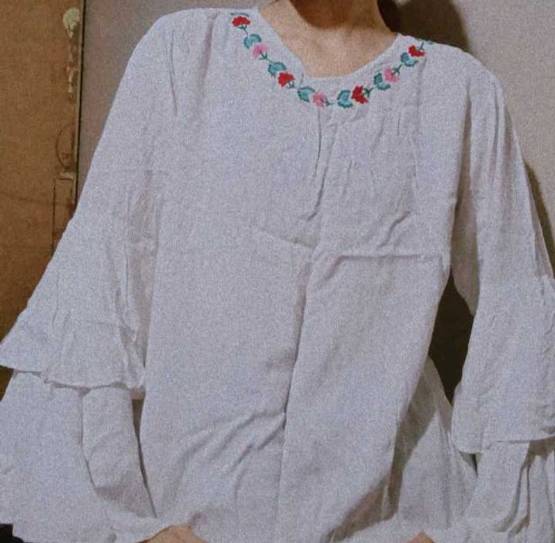 Floral Embroidered White Top