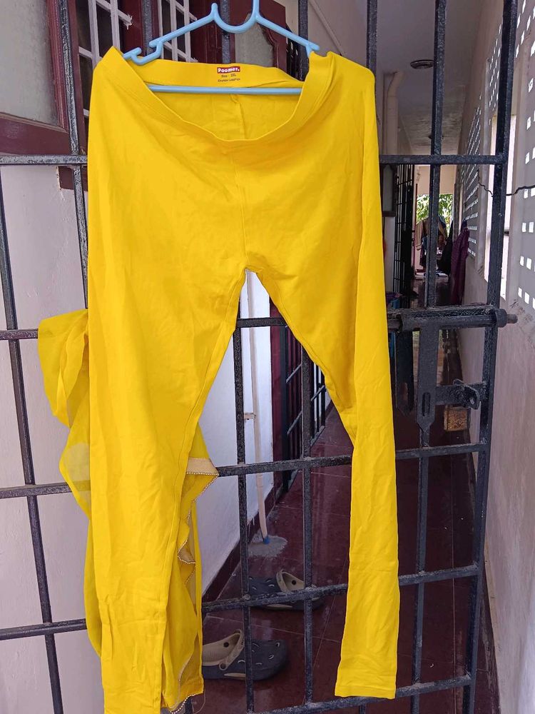 Bright Yellow Leggings With Free Duppata