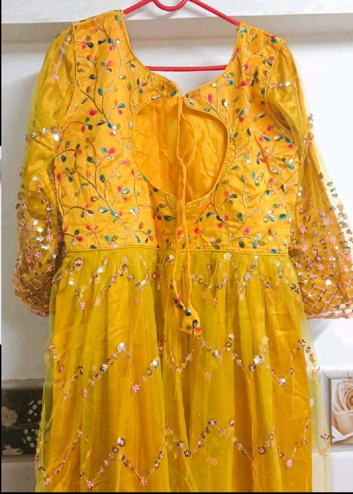 Elegant Yellow Embroidered Anarkali For Haldi