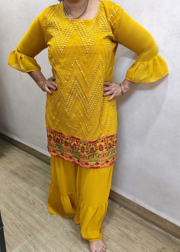 Mirror Work Short Kurta With Gharara