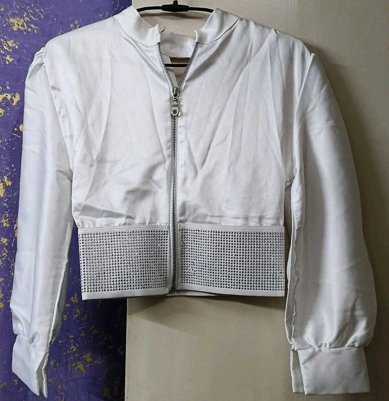 White Embellished Cropped Jacket