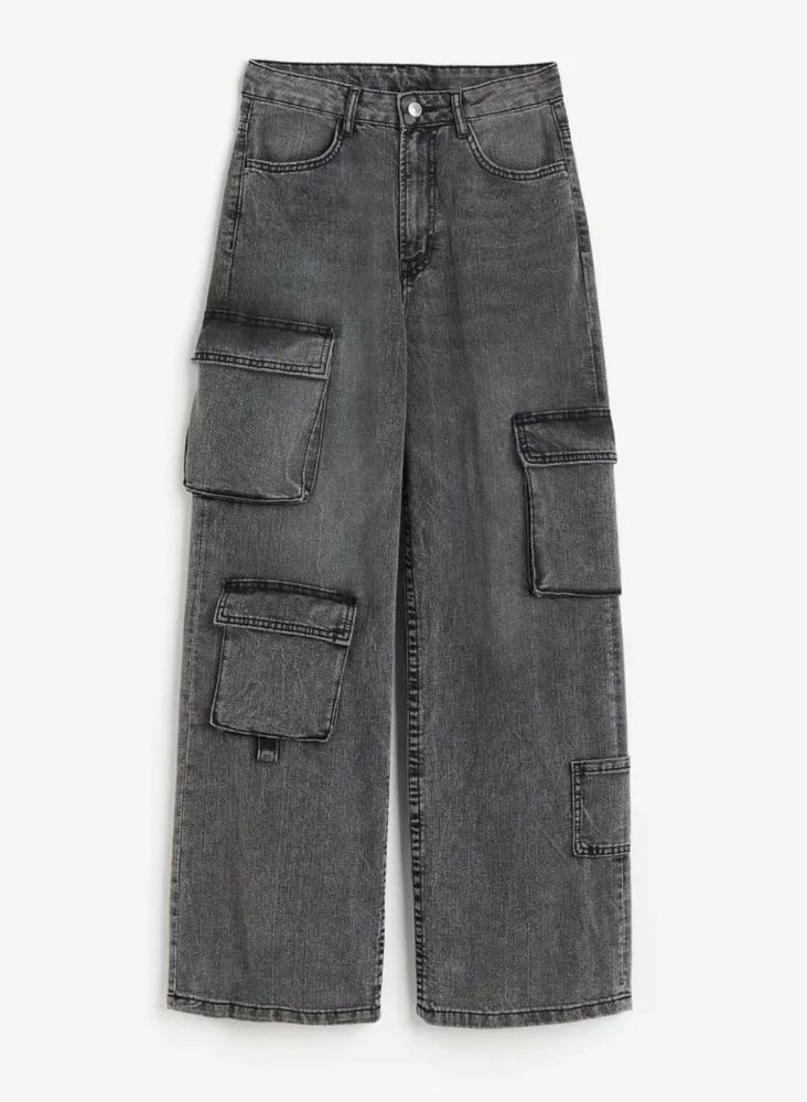 Gray Wash Cargo Jeans