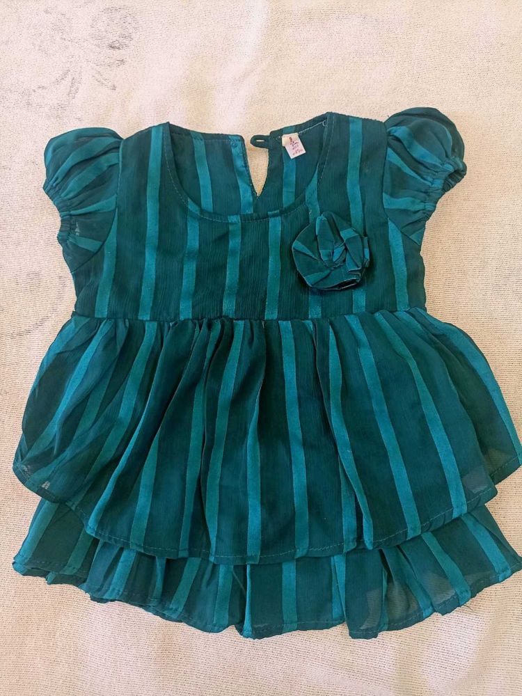 Cute Teal Green Baby Girl Party Frock (6M-2Y)