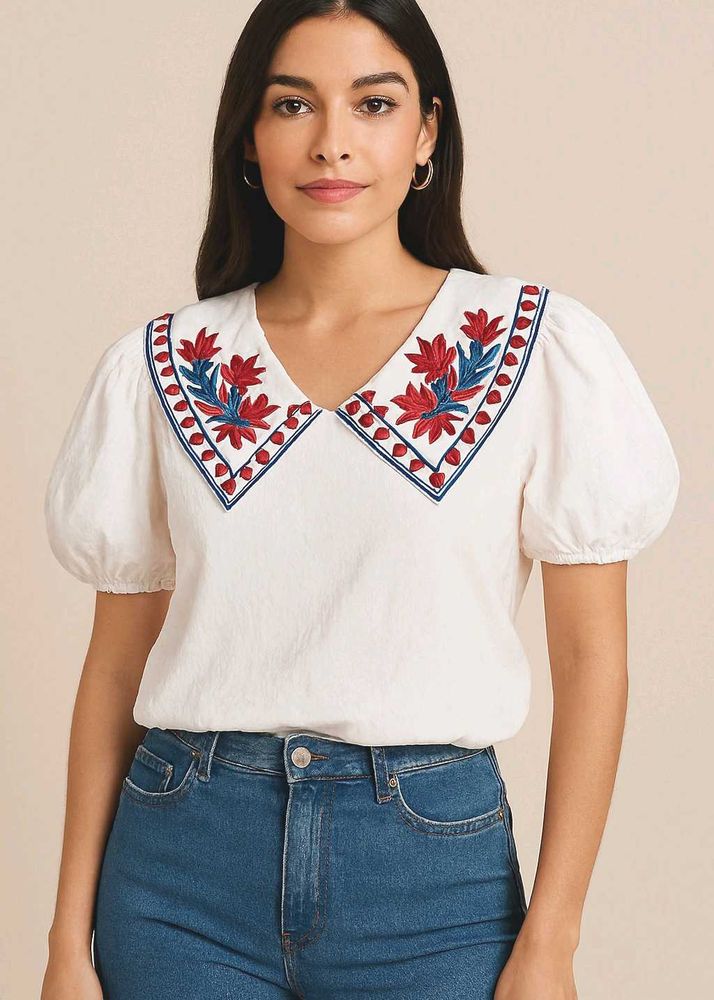 White Embroidered Top
