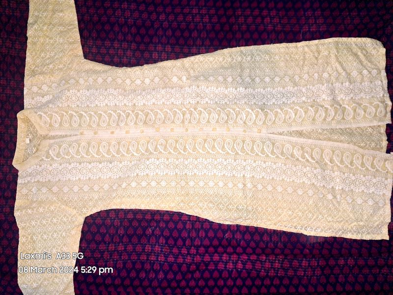 Chikankari Yellow White Kurta
