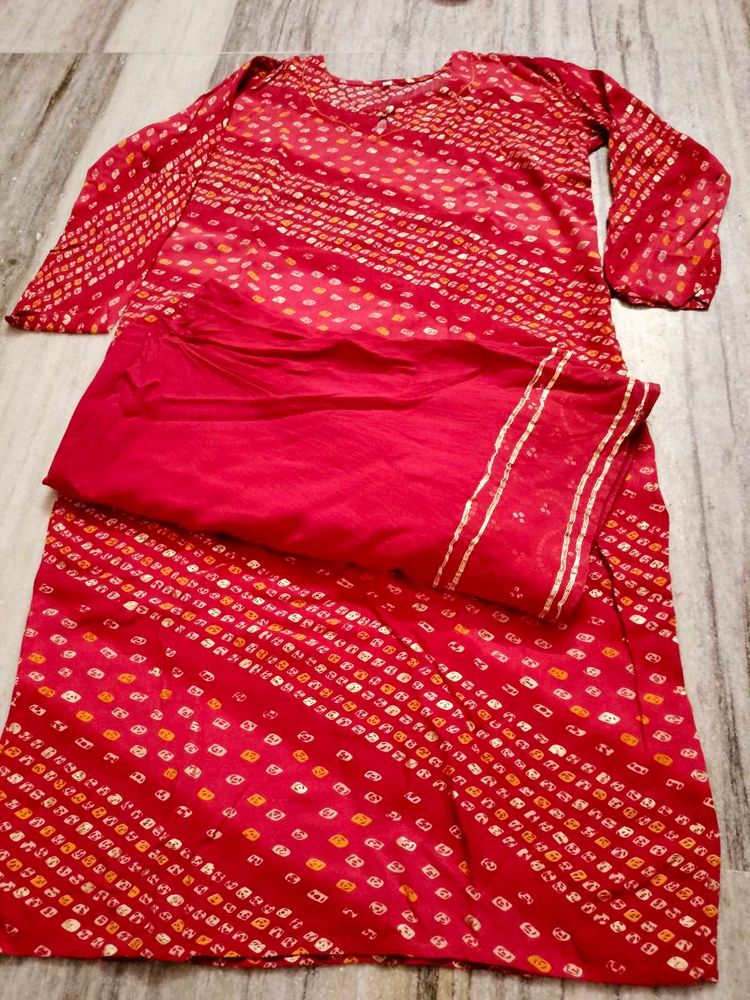 Bandhni Kurti Skrit Set