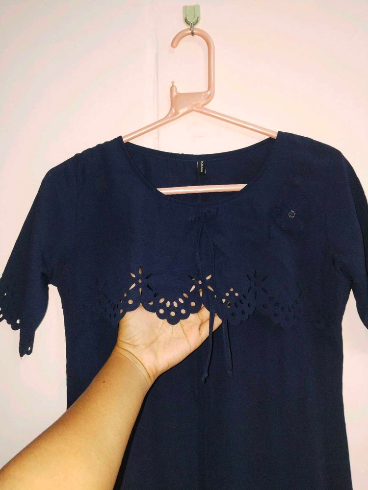 Navy Blue Cutout Blouse