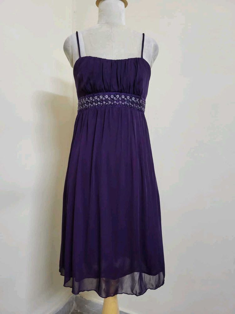 Purple Embellished Chiffon Dress