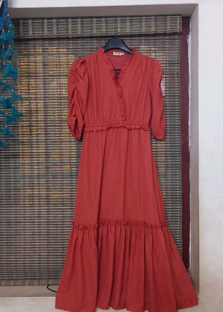 Chic Red Ruffled Maxi Dress