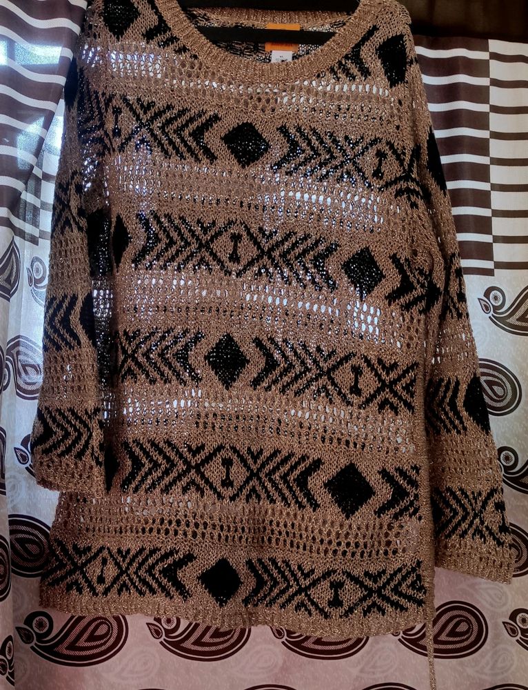 Girls Black Golden Glittery Combination Short Top