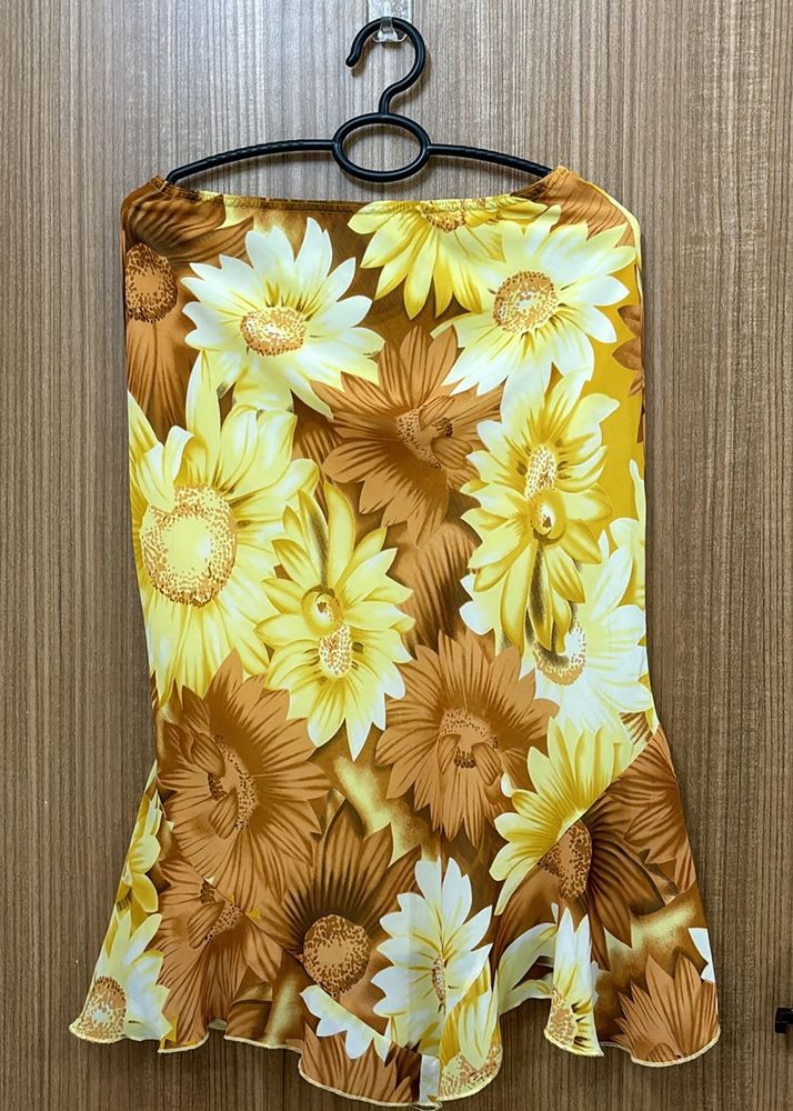 Floral Yellow And Brown Frill Skirt