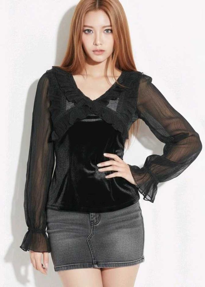 Gothic Black Ruffle Top