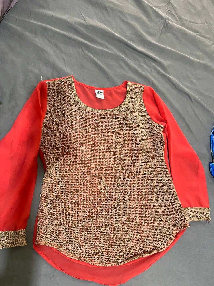 Chiffon Top With Jute Design.