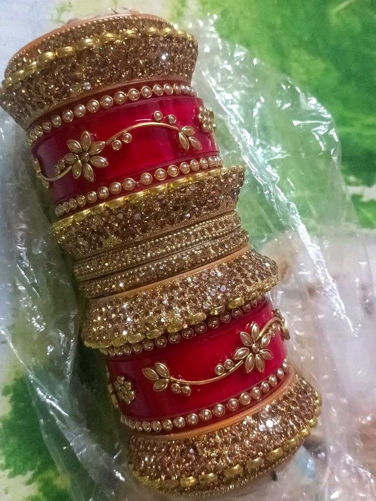 Red and Gold Bridal Chura Set