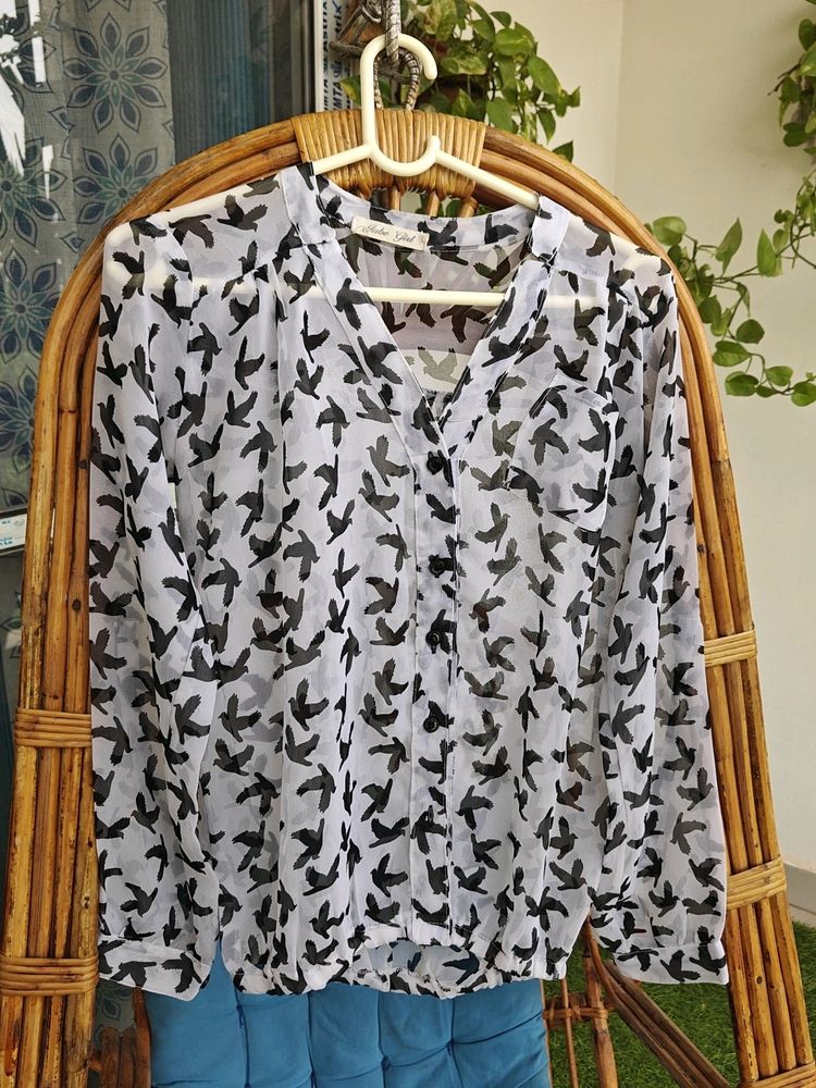 Bird Printed White Top