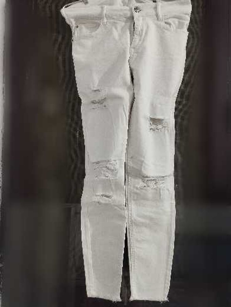 Distressed White Denim Jeans