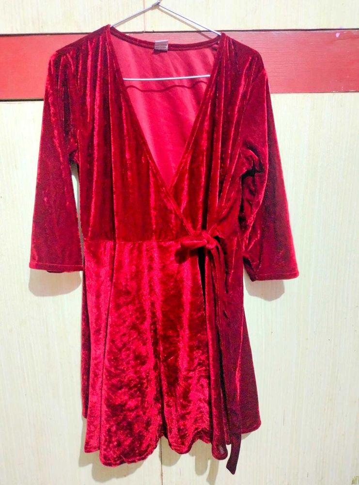 Red Velvet Wrap Dress