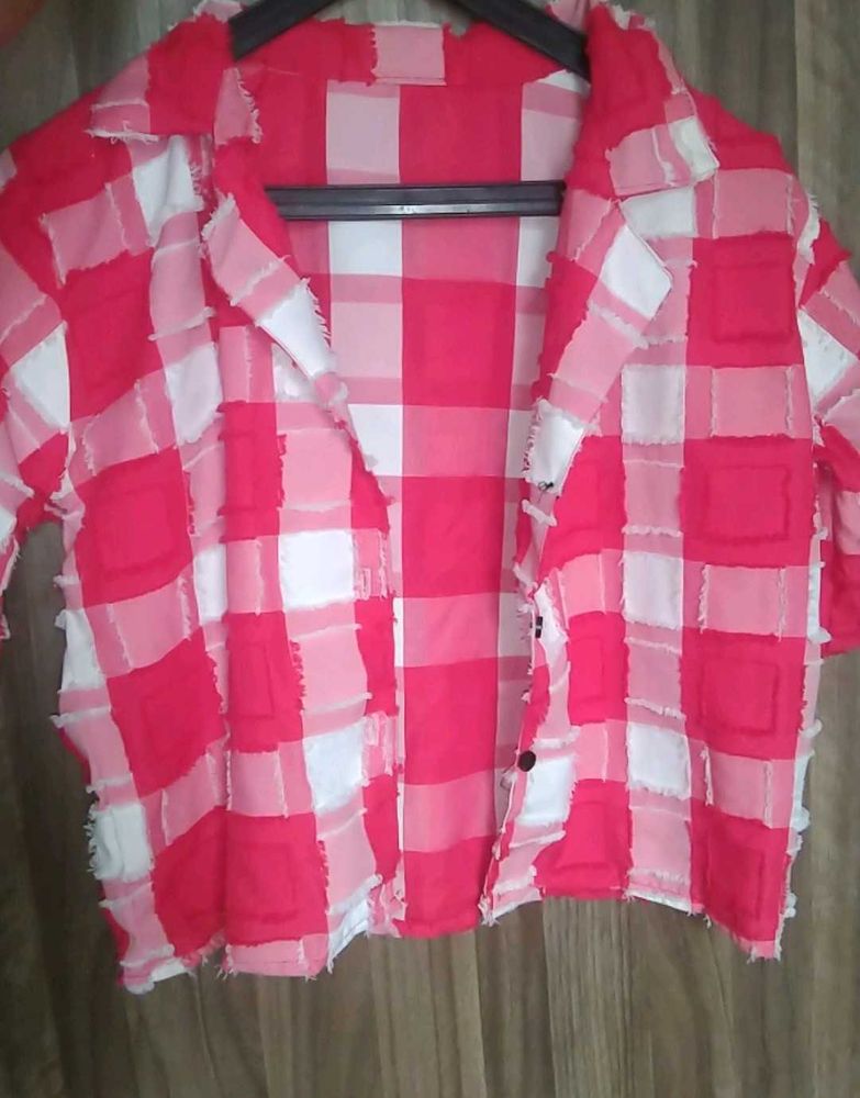 Red &amp; White Plaid Crop Top