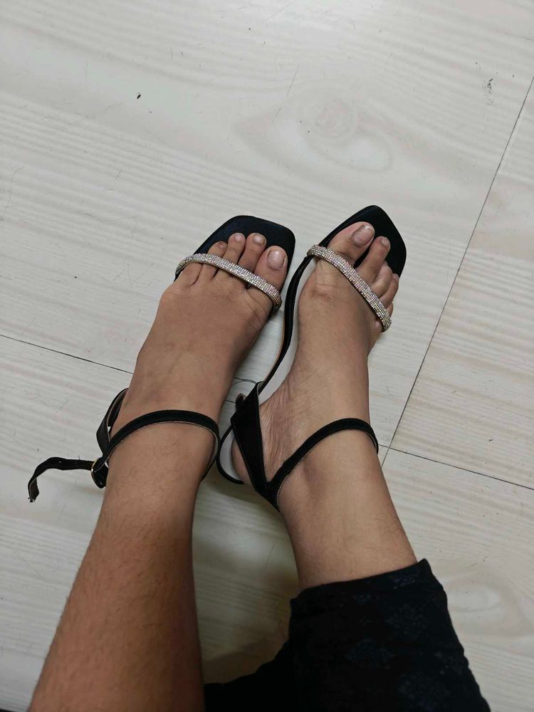 Black Heels with Rhinestone Straps
