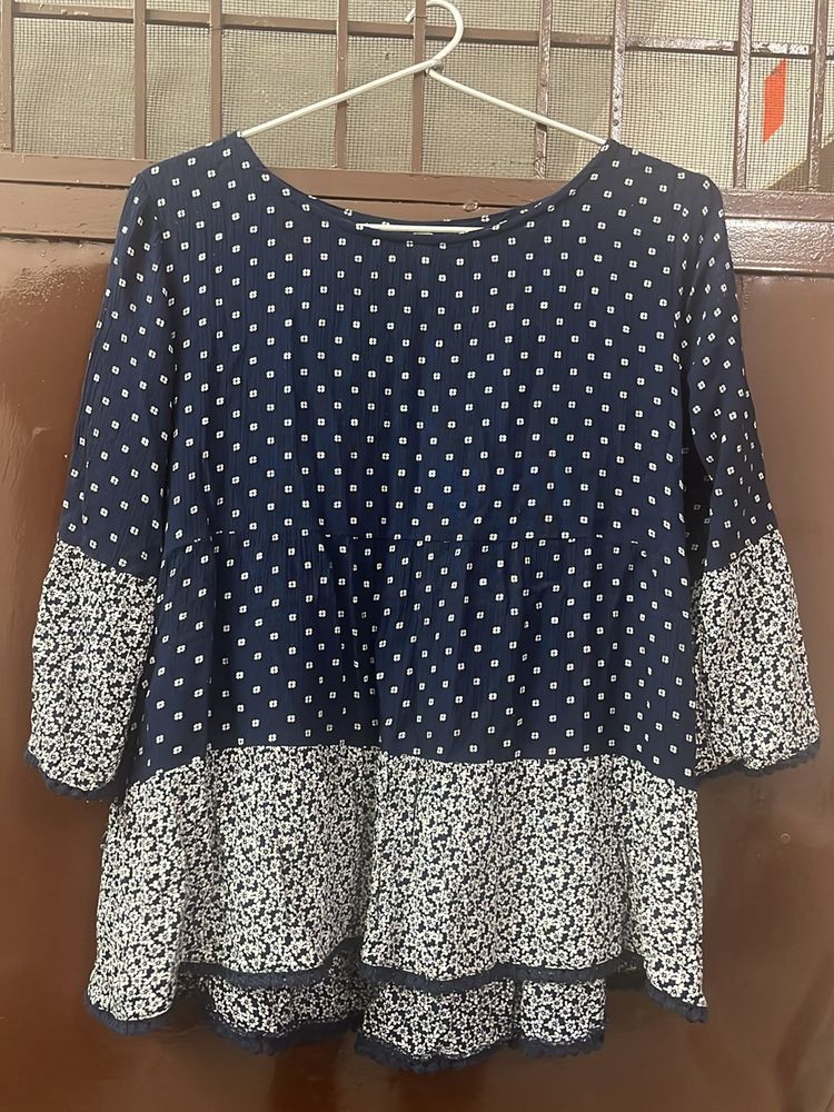 Fame Forever Ink Blue Floral Print Top