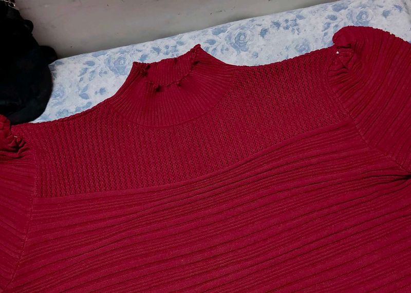 Red Mock Neck Top