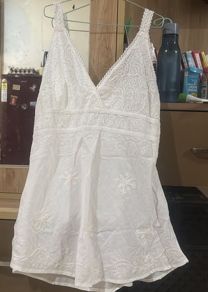 White Embroidered Tank Top