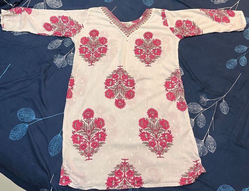 White Floral Print Kurta