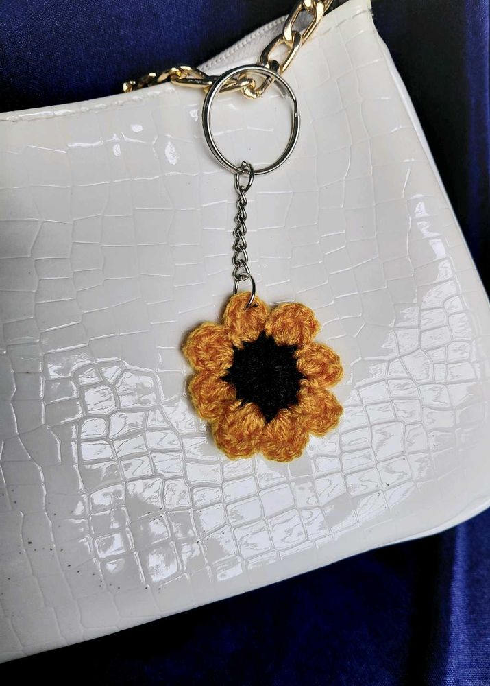Crochet sunflower keychain and bag charm