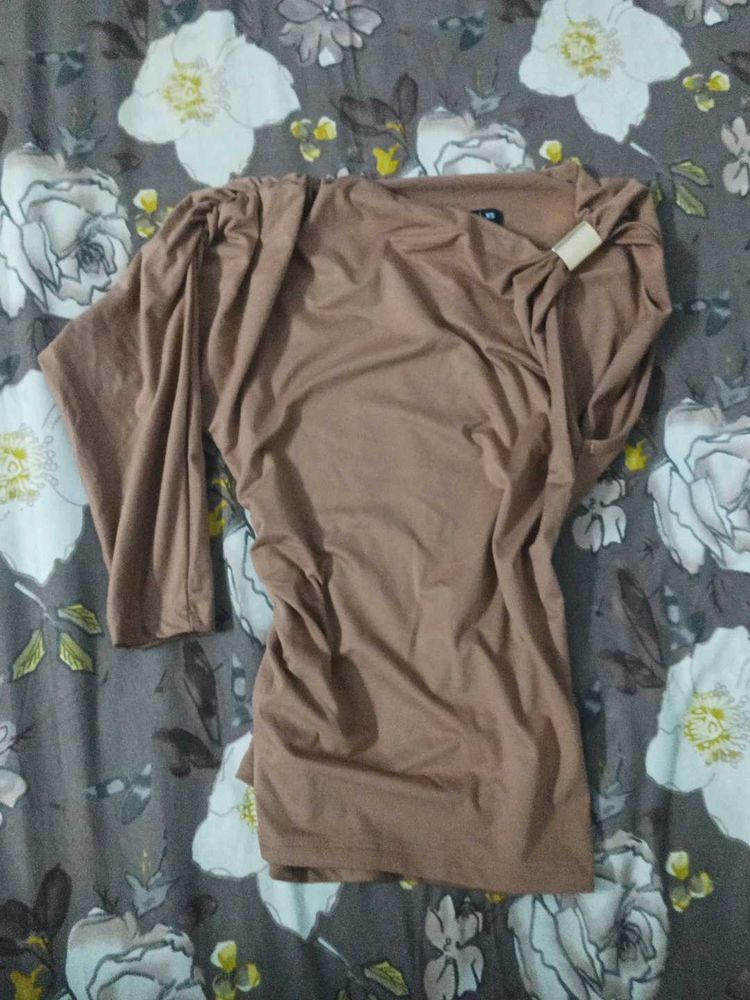 Tan Top with Shoulder Detail