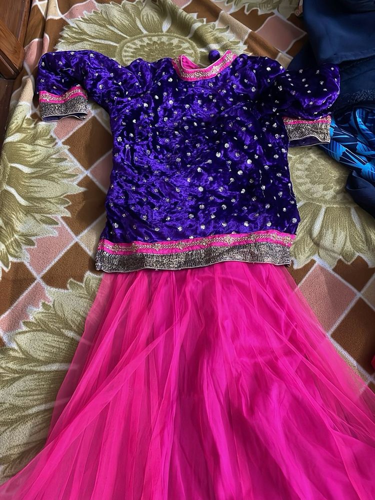 Purple Velvet &amp; Pink Lehenga Choli