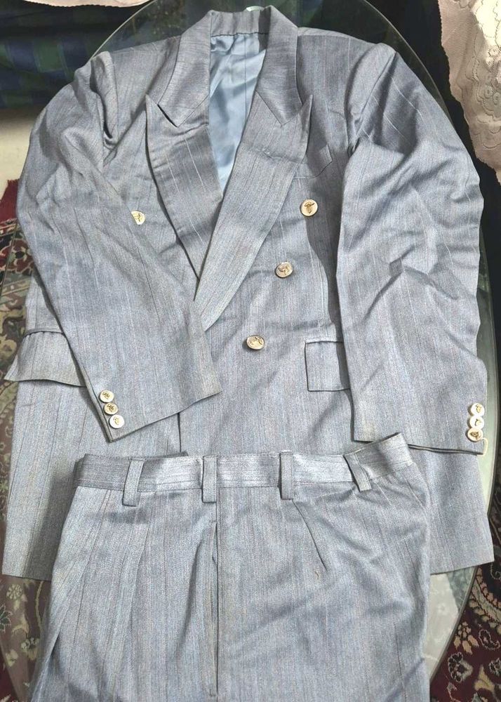 Men's Off White, brown, gray Striped Suit Set