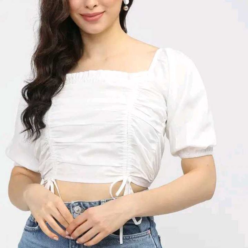 Tokyo Talkies Smoked Puff Sleeves Pure Cotton Top