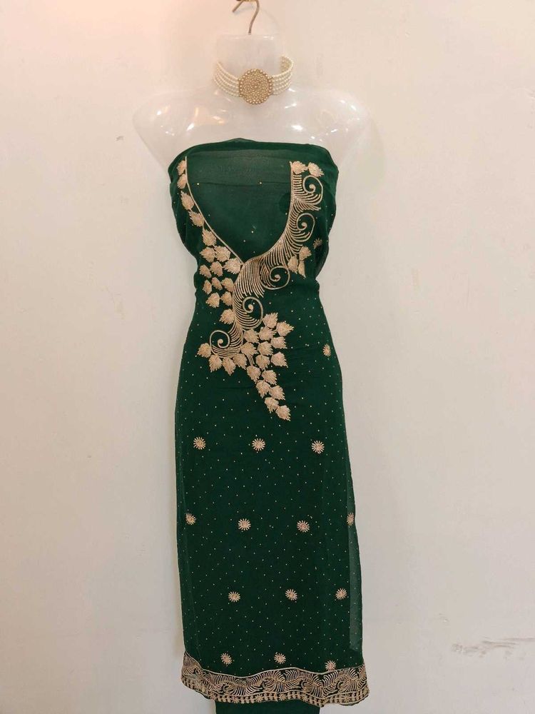 Green Embroidered Kurta dress material without dup