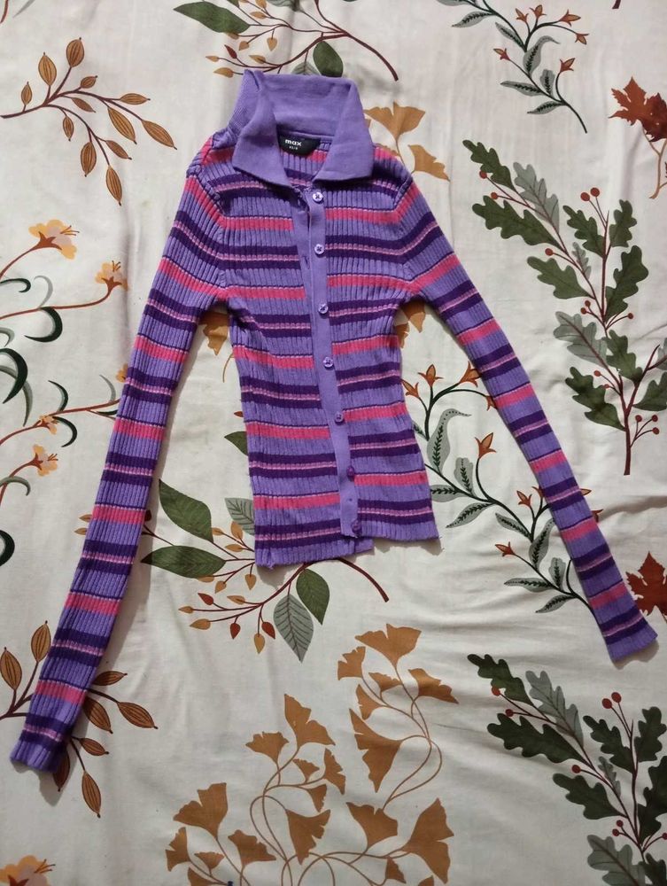 Purple Striped Cardigan