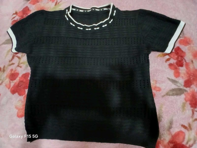 Black Knit Top w/ White Trim
