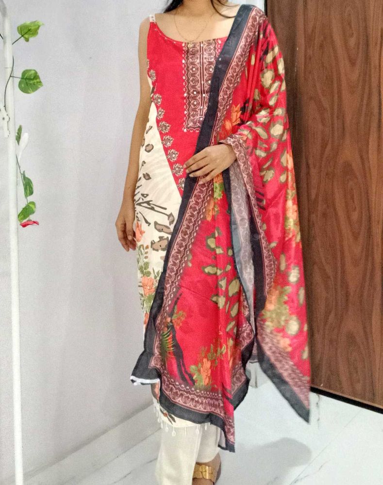 Brand New heavy chinon Mirror Work suit set