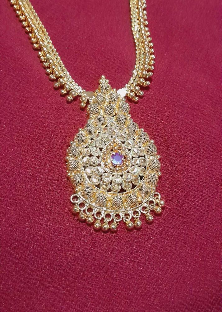 Ornate Gold-Tone Pendant Necklace(long Chain)