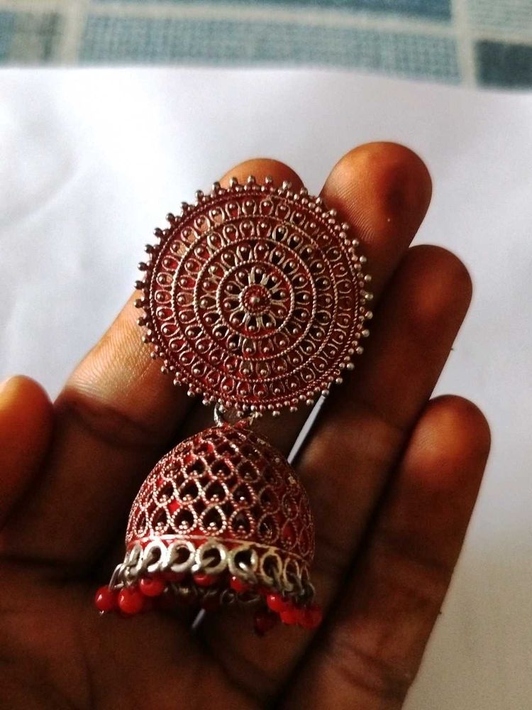 Red Jhumka Earrings