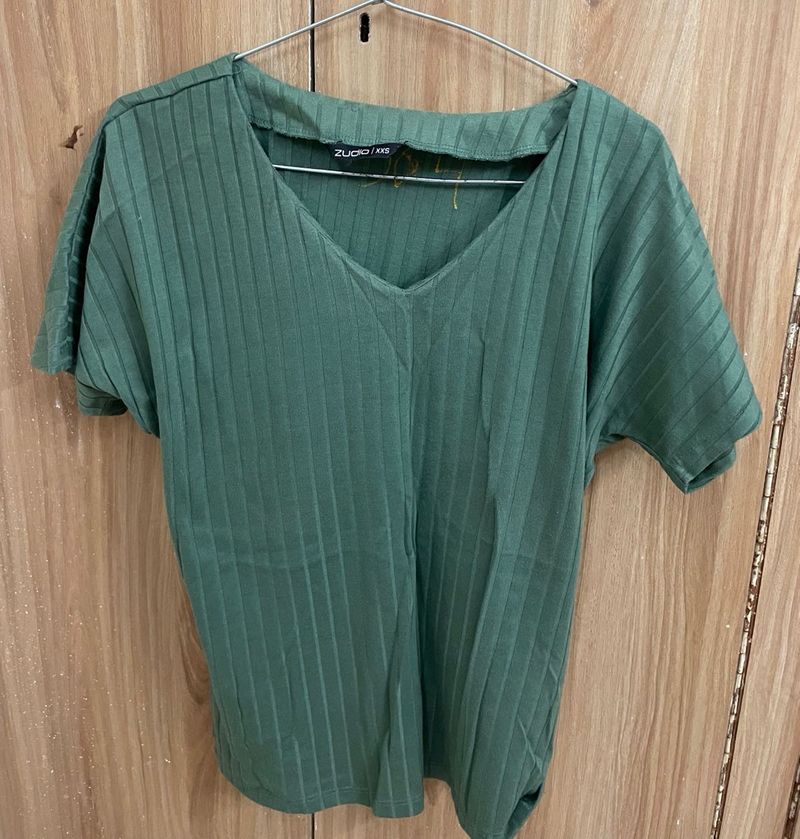 Green V-Neck Top