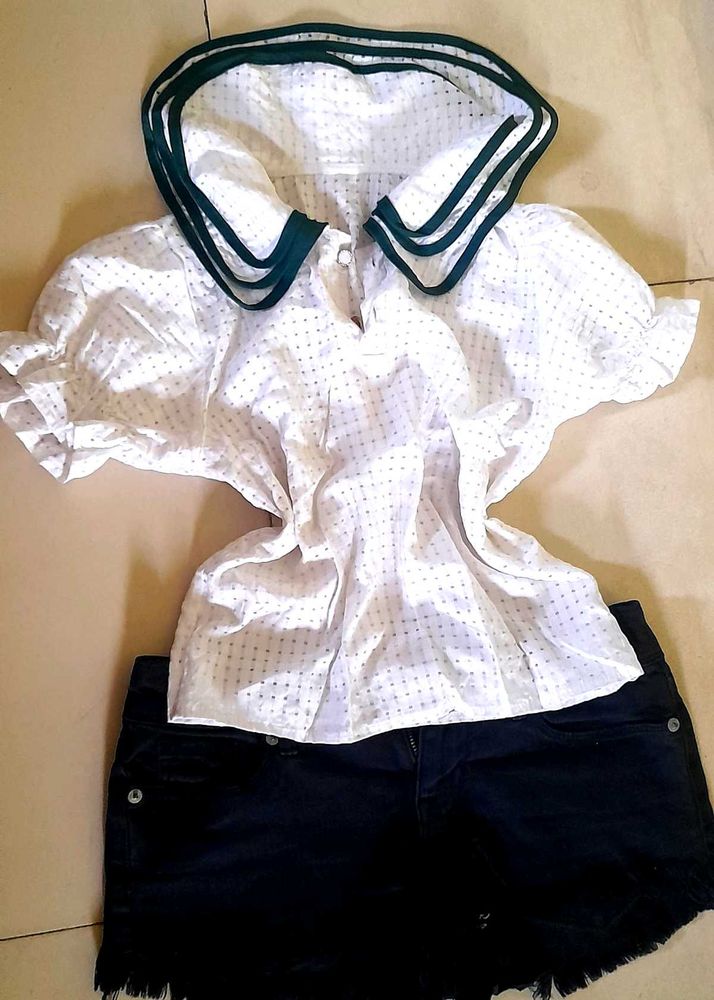 Polka Dot Top with Sailor Collar