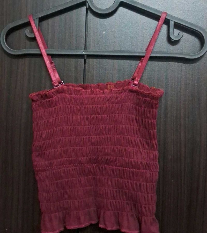 Maroon Shirred Tube Top