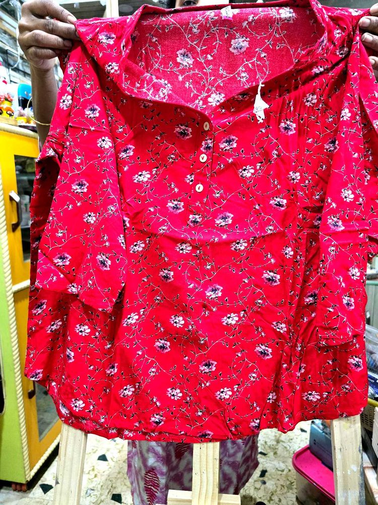 Red Floral Print Top
